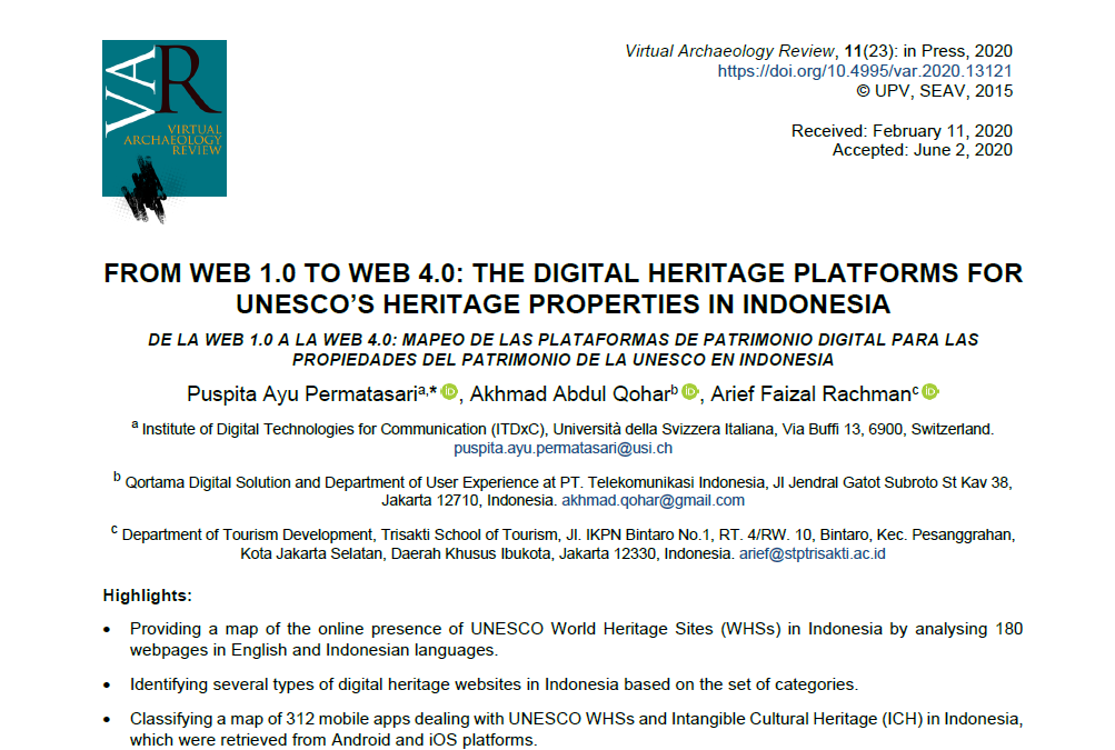 Publikasi Riset Terbaru dalam Jurnal Q1 Virtual Archaeology Review