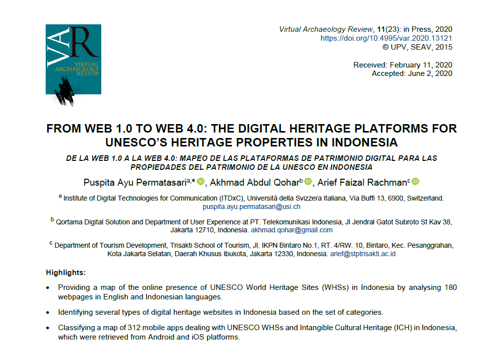Latest Research Publication in Virtual Archaeology Review Q1 Journal